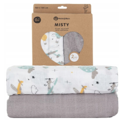 PETITE OTULACZ Z MUŚLINU BAMBUSOWEGO  2 SZT GREY PLANES 120x120