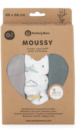 PETITE PIELUCHY MUŚL-BAM 3 SZT SZARY/GRAFIT/SAMOLOT 68X68