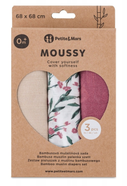 PETITE PIELUCHY MUŚL-BAM 3 SZT BEŻ/RÓŻ/KWIATKI