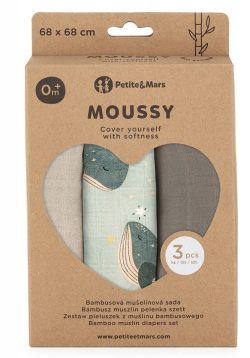 PETITE PIELUCHY MUŚL-BAM 3 SZT BEŻ/BRĄZ/WIELORYB 68X68